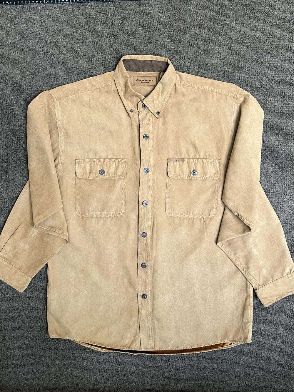 Clearwater Outfitters Men's Size M Tan Faux Suede Button Down Shirt